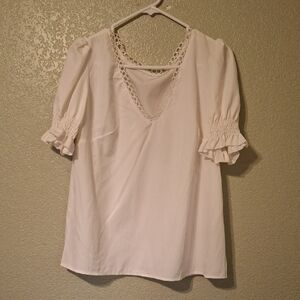 SHEIN Cream Ruffled Puff Sleeve Blouse